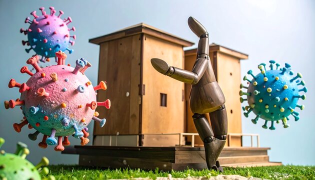 Wooden figure avoiding virus