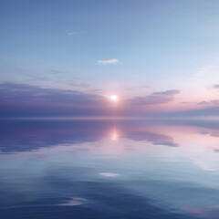 Obraz premium Serene Sunset Reflection: Calm Water, Pastel Sky, Peaceful Mood, Tranquil Landscape Photography.