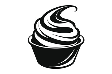 Black and white vector drawing of a soft serve ice cream in a cup