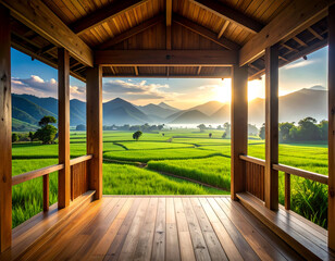 Teak Cabin with Stunning Emerald Paddy Views at Sunset
