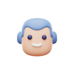 Fototapeta premium A cheerful cartoon character head with stylish blue hair and matching headphones smiles warmly.