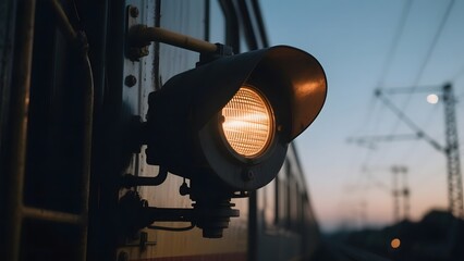 Illuminated Signal Light on a Train at Dusk