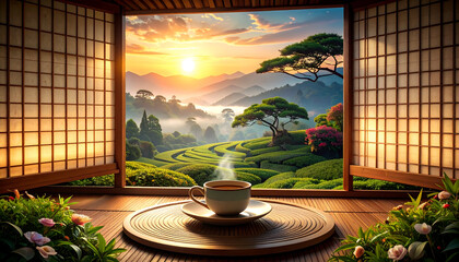 Serene Porcelain Teacup with Echoing Clinks on Bamboo Tray