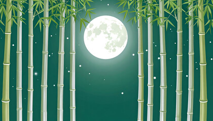 Serene Silver Canopy of Bamboo Stalks Under a Soft Moonlight Glow
