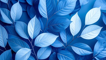 blue plant leaves in the nature in fall season, blue background