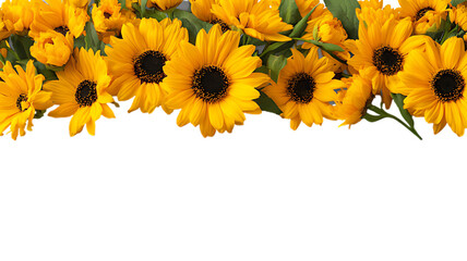 Beautiful sunflower garland isolated on transparent background