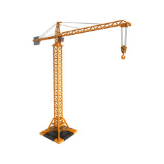 Detailed model of a yellow tower crane, construction equipment, isolated on black.  Perfect for industrial, construction, and engineering projects.