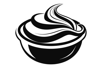 Stylized Black and White Ice Cream Cup with Curled Swirl Topping Design