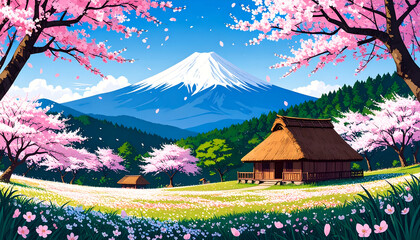 Paper Veil of Falling Blossoms Drapes Mountain Hut in Spring