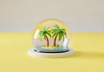 Obraz premium Charming miniature tropical island with palm trees captured inside a clear snow globe
