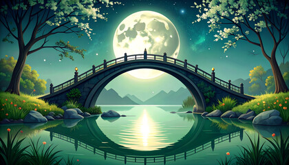 Serene Obsidian Bridge Arching Over Tranquil Jade Waters