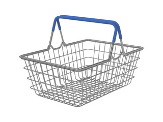 Small empty shopping basket with blue handle.  Concept of shopping, retail, consumerism, market, purchase, sale.