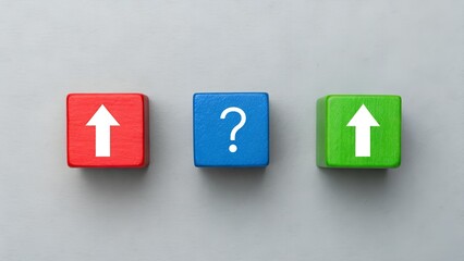 Obraz premium Decision Path – Growth vs Uncertainty, Data Strategy, Abstract Analytics, Arrows, Conceptual Blocks, Gray Background