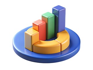 Colorful 3d bar chart and pie chart combination representing growth and data analysis