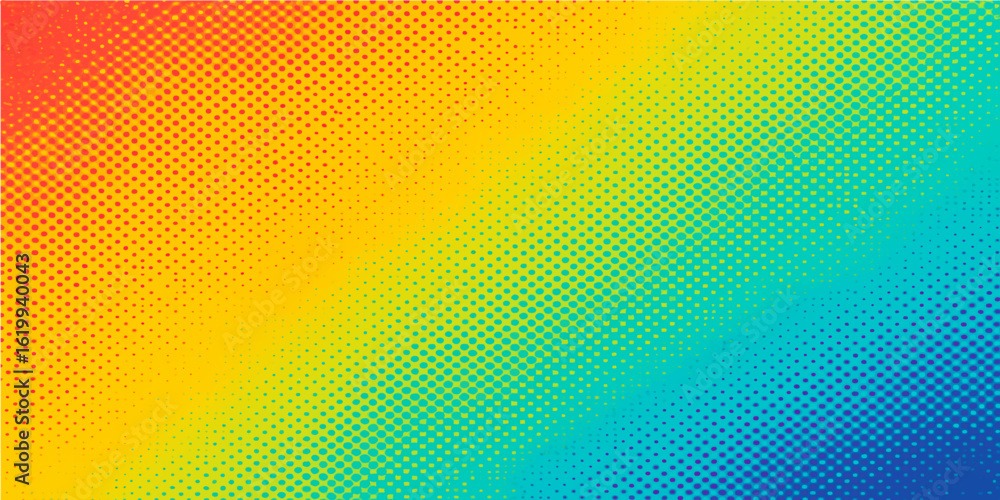 Poster abstract vector wallpaper featuring a colorful halftone pattern of rainbow dots and light waves on a