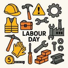 labour day vector, labor tools icons, construction vector set, worker gear sketch, hard hat symbol, wrench icon, industrial day graphics, screwdriver flat icon, hammer vector EPS, spanner illustration