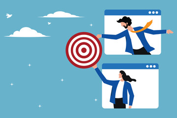Businessman with target, Meeting objective, target achievement planning strategy, agenda or company goal, together symbolizing share objective and teamwork template.