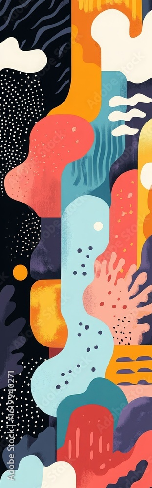 Poster abstract multicolored cascade featuring organic shapes and textured backgrounds design