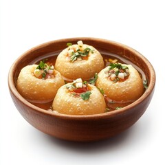 Delicious Pani Puri in Wooden Bowl