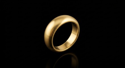 Elegant Gold Ring with Reflection Against a Dark Background, Close-up Photography of a Smooth Wedding Band for Jewelry Design