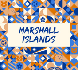 Colorful Geometric Marshall Islands Banner with Cultural Symbols and Flag Elements