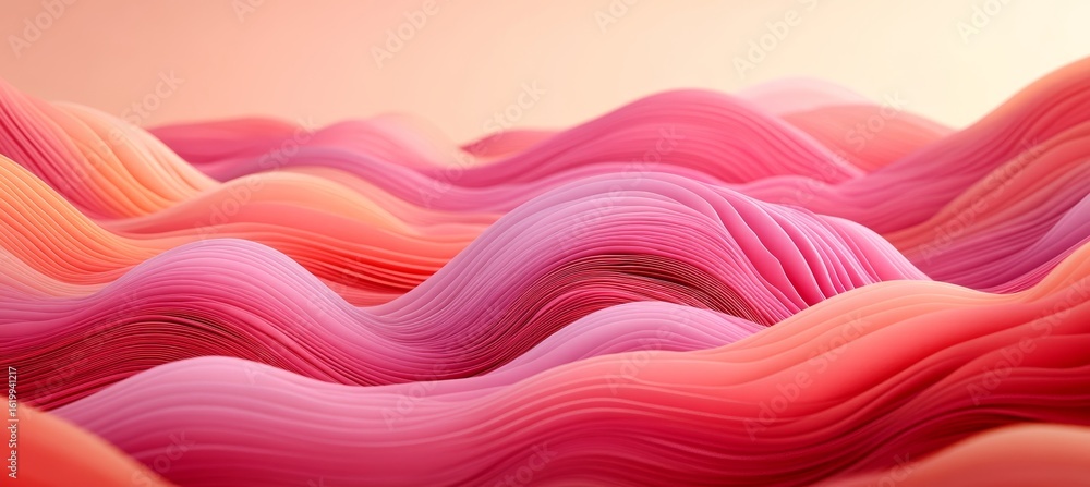 Poster whimsical dreams of abstract waves featuring undulating curves in a harmonious pink-peach gradient