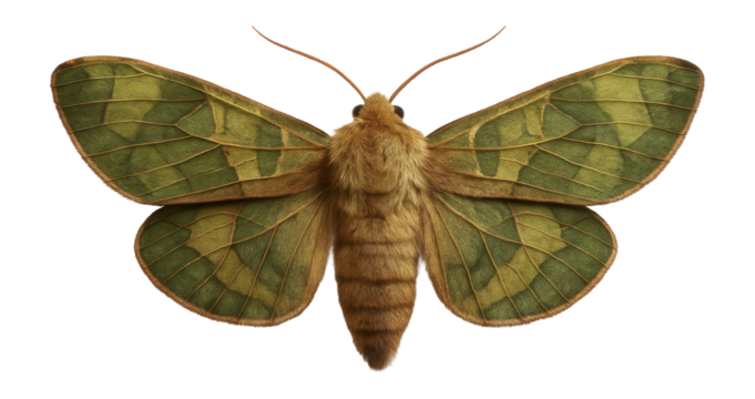 Moth with wing pattern that mimics local foliage for camouflage