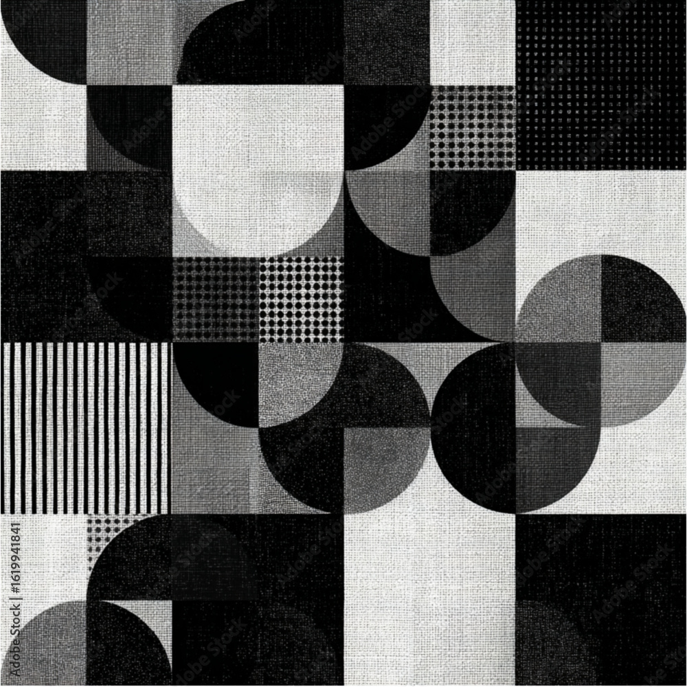 Poster geometric abstract pattern in black and white with various shapes