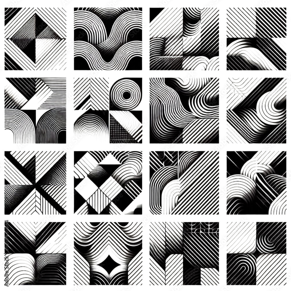 Poster abstract black and white geometric patterns with line art design