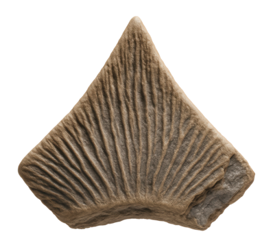 Stegosaurus dorsal plate with triangular shape and grooved surface