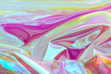 Colorful iridescent abstract pattern with swirling vibrant hues and light reflections