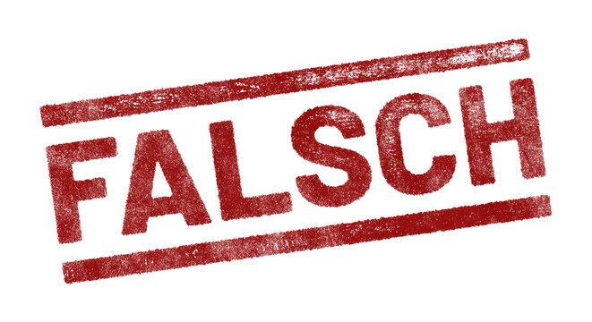 Red rubber stamp with German text &lsquo;Falsch&rsquo; (Wrong) isolated on transparent background