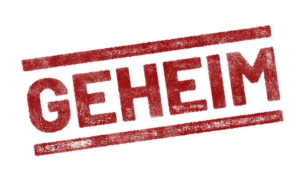 Red rubber stamp with German text &lsquo;Geheim&rsquo; (Secret) isolated on transparent background