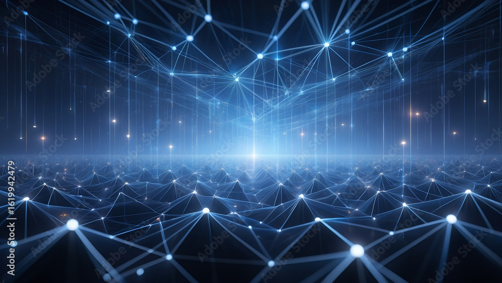 Aufkleber abstract digital network of glowing blue lines and nodes representing futuristic technology