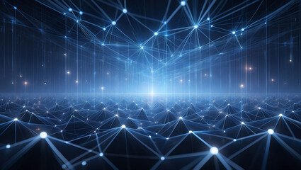 Obraz premium Abstract digital network of glowing blue lines and nodes representing futuristic technology