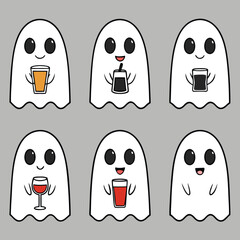 Six Adorable Cartoon Ghosts Holding Various Drinks for Halloween