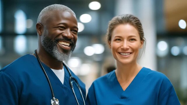 Doctor and nurse having supportive conversation in hospital corridor empathy, healthcare workers, emotional support, teamwork, medical life, rea