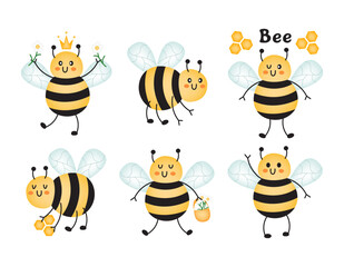 Illustration of funny bees on a white background.