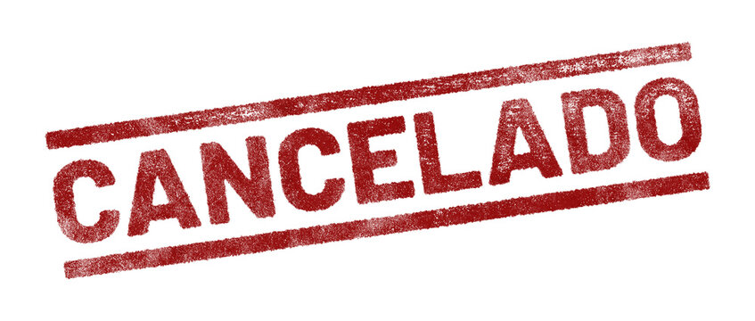 Red rubber stamp with Spanish text &lsquo;Cancelado&rsquo; (Cancelled) isolated on transparent background