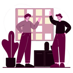 Two Gen Z Professionals Brainstorming with Sticky Notes 