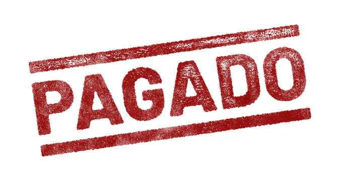 Red rubber stamp with Spanish text &lsquo;Pagado&rsquo; (Paid) isolated on transparent background