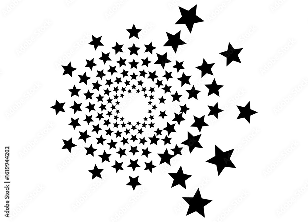 Poster abstract vector explosion. round asymmetric pattern of black stars on a white background. design ele