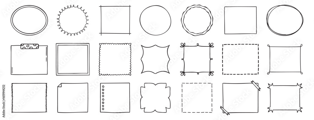 Poster doodle thin line frame border set. abstract empty line shapes hand drawn style frames.