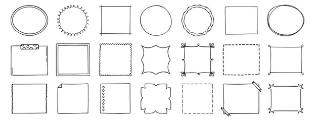Doodle thin line frame border set. abstract empty line shapes hand drawn style frames. 