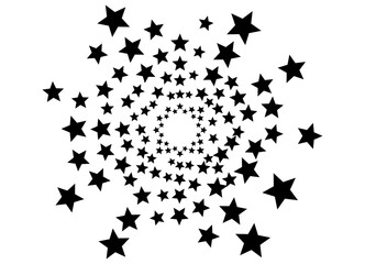 Abstract explosion. Round pattern of black stars on a white background. Design element. star. Vector background. Flying fragments