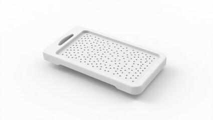 A rectangular, perforated white plastic tray.