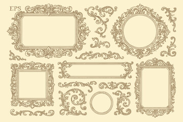 vintage, hand-drawn, frames, vector illustration, ornamental, decorative borders, flourishes, scrolls, filigree, Victorian style, Baroque, antique, classic design, elegant frames, intricate design, li