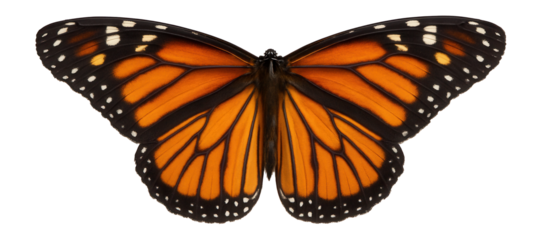 Monarch butterfly wing showing orange and black pattern with white spots