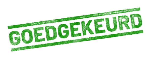 Green rubber stamp with Dutch text ‘Goedgekeurd’ (Approved) isolated on transparent background