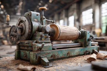The old lathe machine at factory